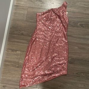 BCBG One Shoulder Sequin Mini Dress - size small Pink color